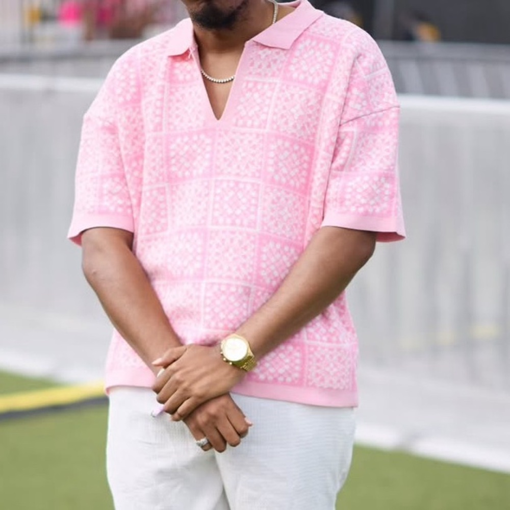 Pink Patterned Polo Shirt